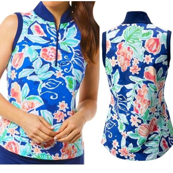 IBKUL Sleeveless Top UPF 50 Tutti Navy Multi Red Berry XXL Golf Tennis Pickle - Picture 1 of 5